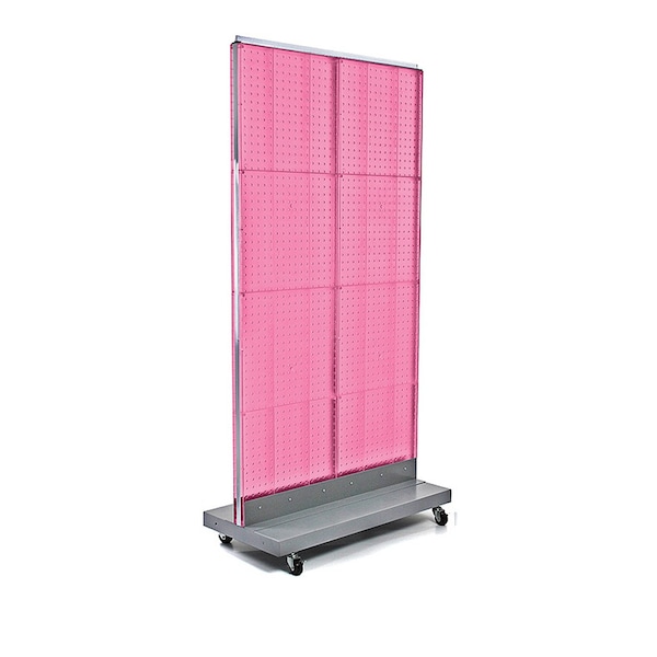 Two-Sided Double Pegboard Floor Display on Wheeled Base
